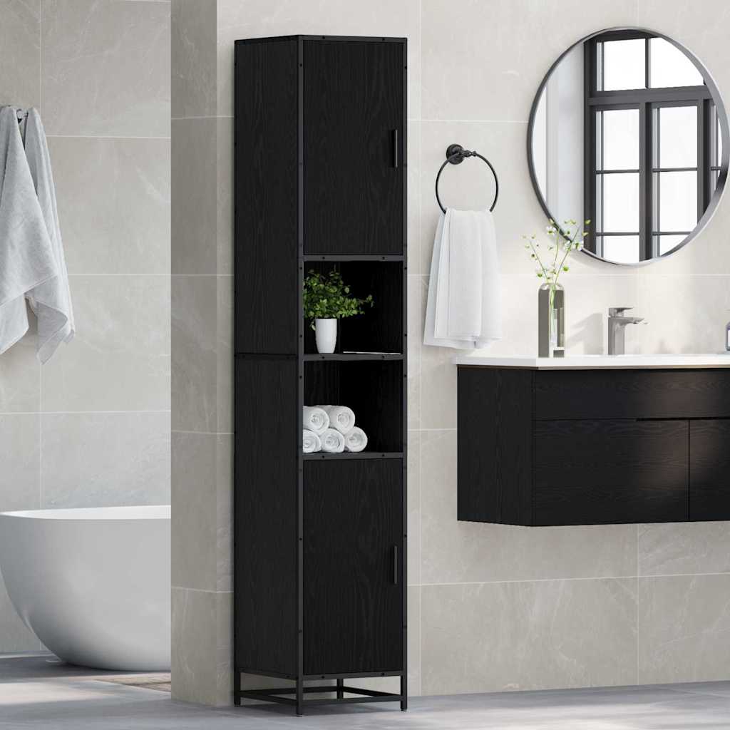 Mobile da Bagno con porta Rovere nero 35 x 37.5 x 188.5 cm 3402319
