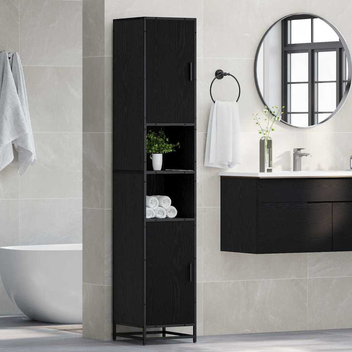 vidaXL Mobile da Bagno con porta Rovere nero 35 x 37.5 x 188.5 cm
