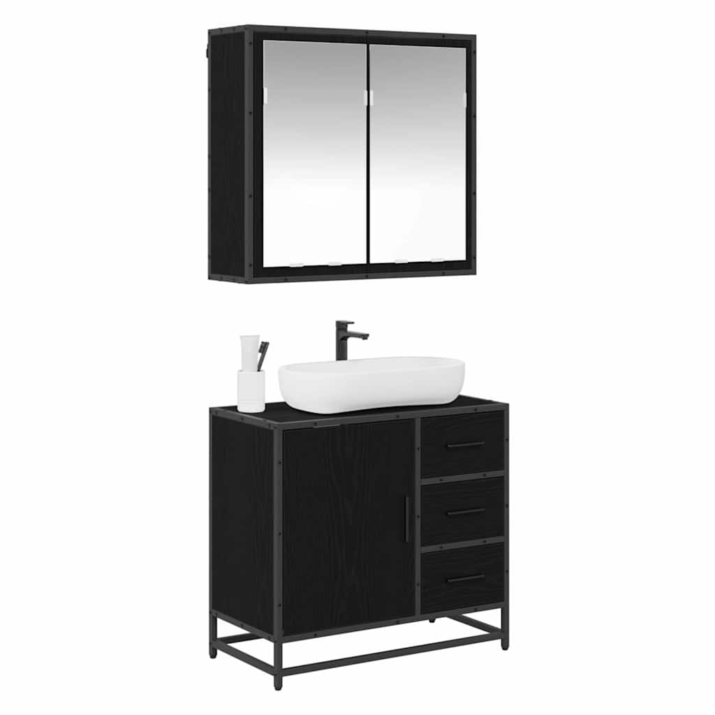 vidaXL Set di mobili per il bagno 2 pcs Rovere nero 65 x 33 x 60 cm