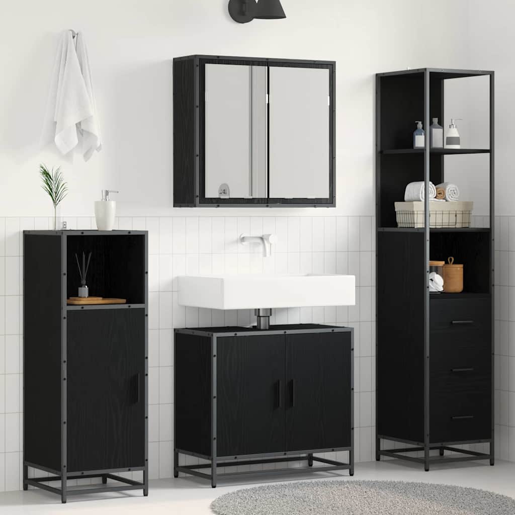 Set di mobili per il bagno 3 pcs Rovere Nero Legno multistrato