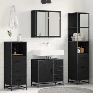 Set di mobili per il bagno 4 pcs Rovere Nero Legno multistrato