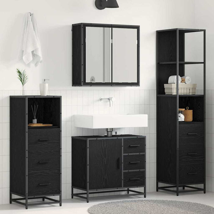 Set di mobili per il bagno 4 pcs Rovere Nero Legno multistrato