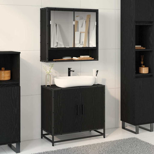 Set di mobili per il bagno 2 pcs Rovere Nero Legno multistrato 3402347