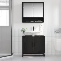 Set di mobili per il bagno 2 pcs Rovere Nero Legno multistrato 3402347