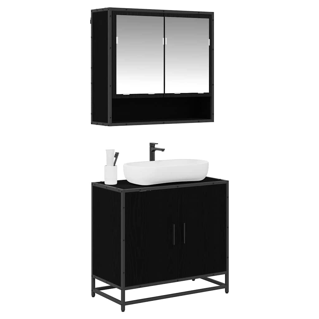 Set di mobili per il bagno 2 pcs Rovere Nero Legno multistrato 3402347