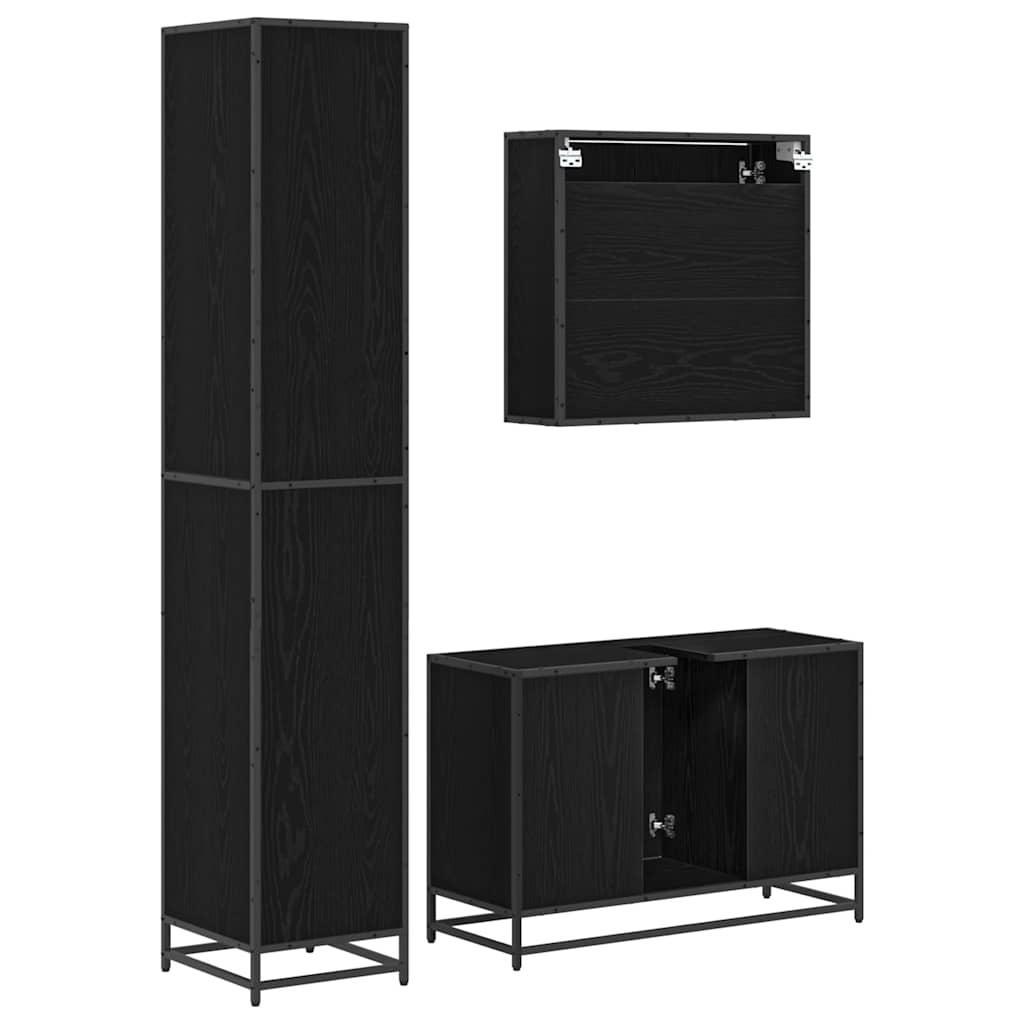 Set di mobili per il bagno 3 pcs Rovere Nero Legno multistrato 3402350
