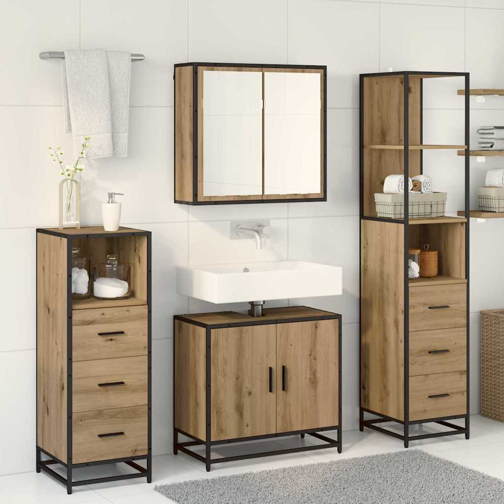 Set di mobili per il bagno con porta 4 pcs rovere artigianale 3402376