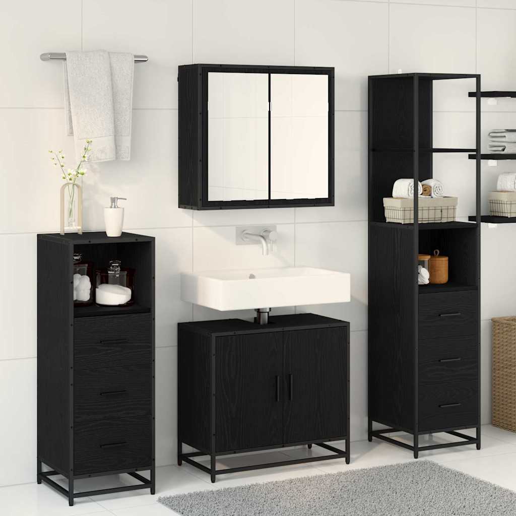Set di mobili per il bagno 4 pcs Rovere Nero Legno multistrato