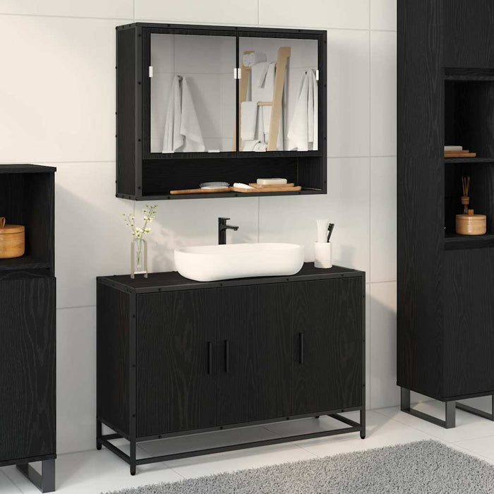 Set di mobili per il bagno 2 pcs Rovere Nero Legno multistrato 3402389