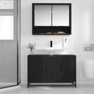 Set di mobili per il bagno 2 pcs Rovere Nero Legno multistrato 3402389