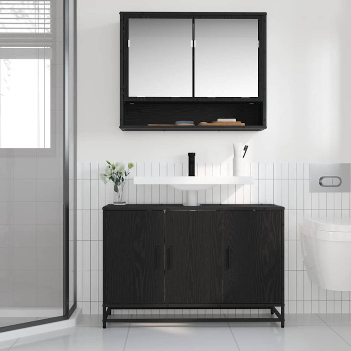 Set di mobili per il bagno 2 pcs Rovere Nero Legno multistrato 3402389