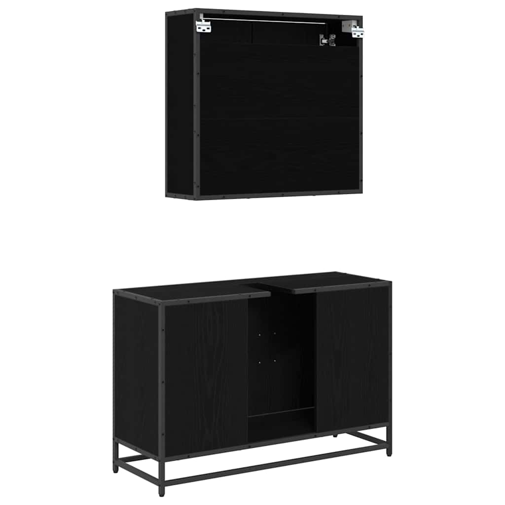 Set di mobili per il bagno 2 pcs Rovere Nero Legno multistrato 3402389