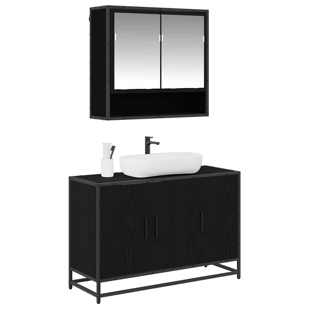 Set di mobili per il bagno 2 pcs Rovere Nero Legno multistrato 3402389