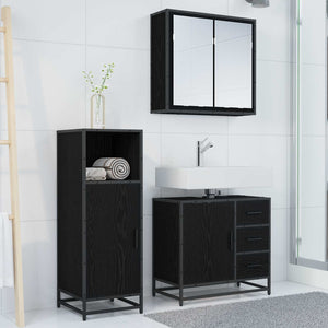 Set di mobili per il bagno 3 pcs Rovere Nero Legno multistrato