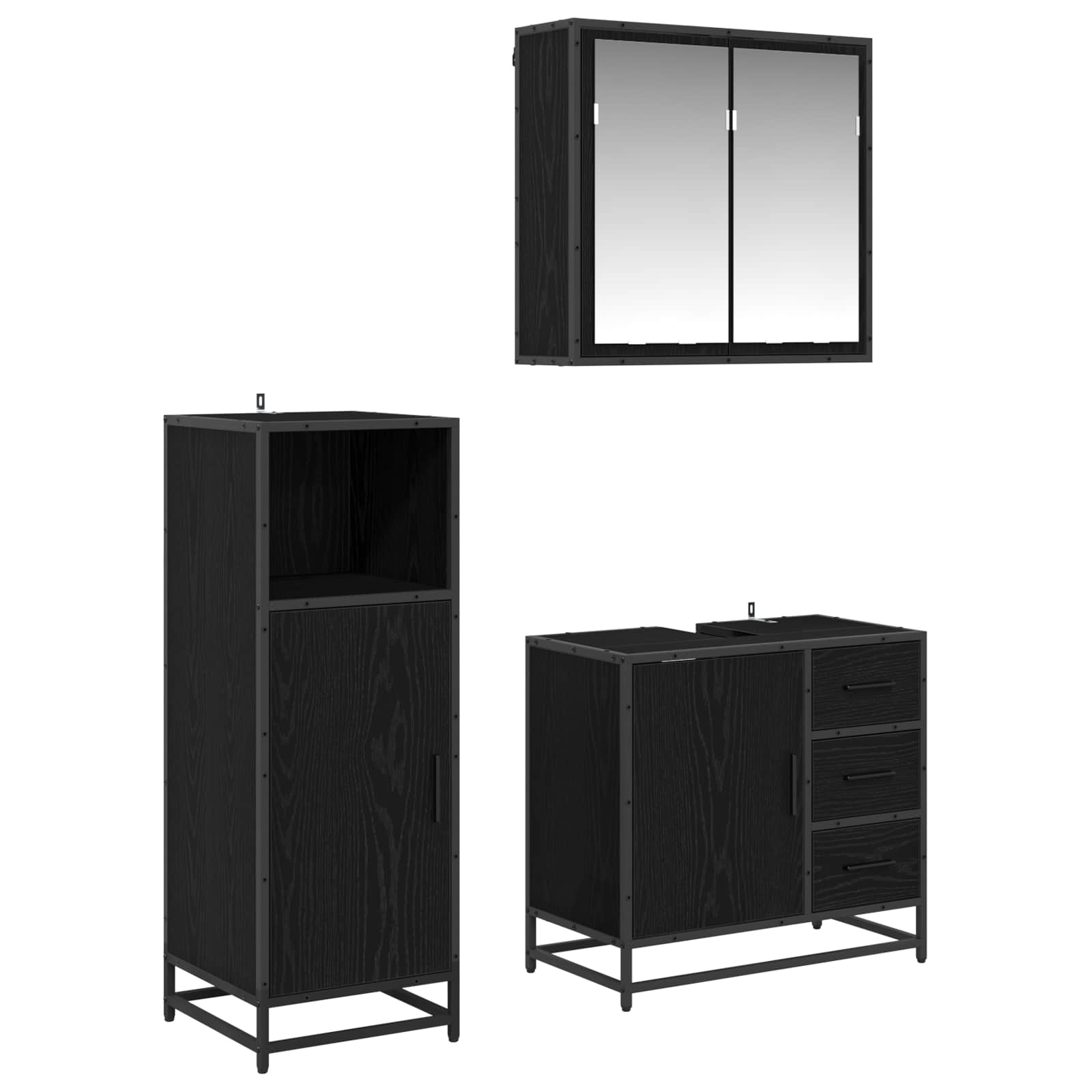 Set di mobili per il bagno 3 pcs Rovere Nero Legno multistrato