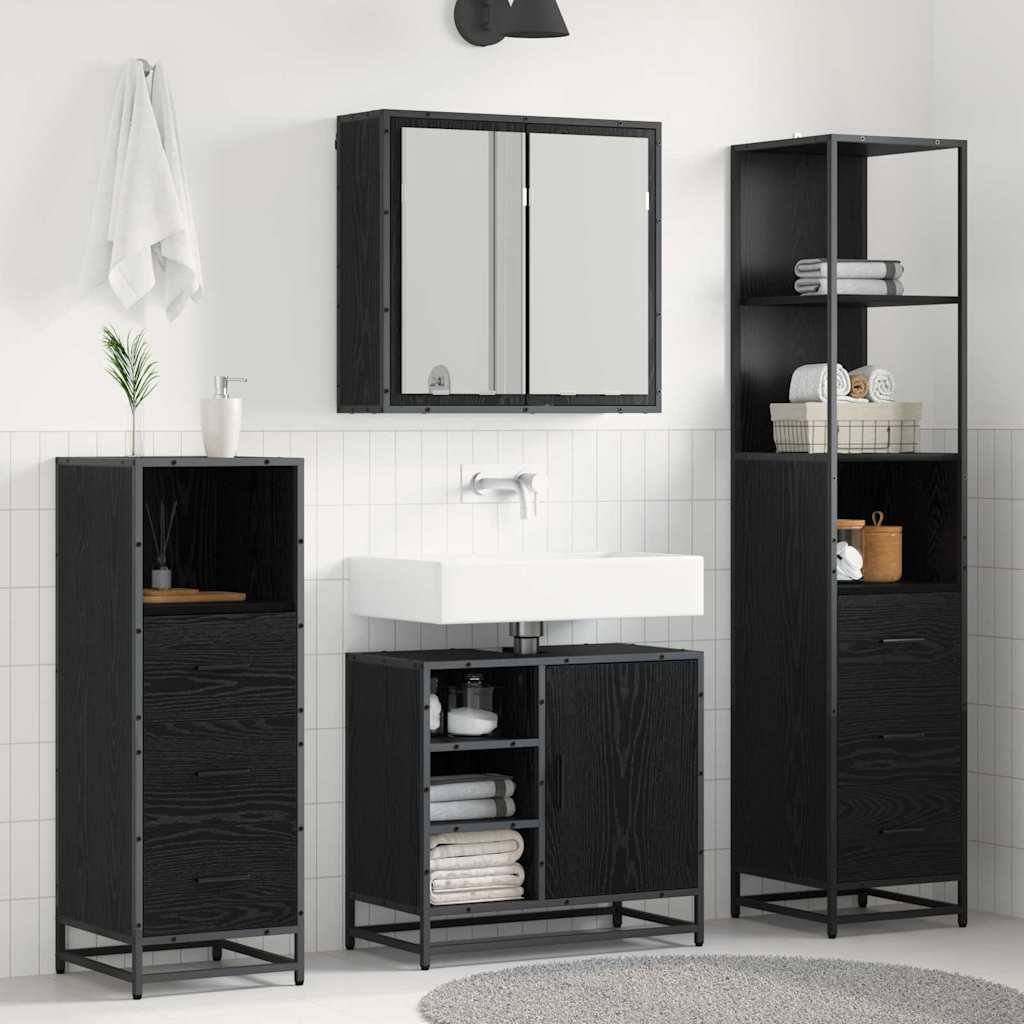 Set di mobili per il bagno 3 pcs Rovere Nero Legno multistrato