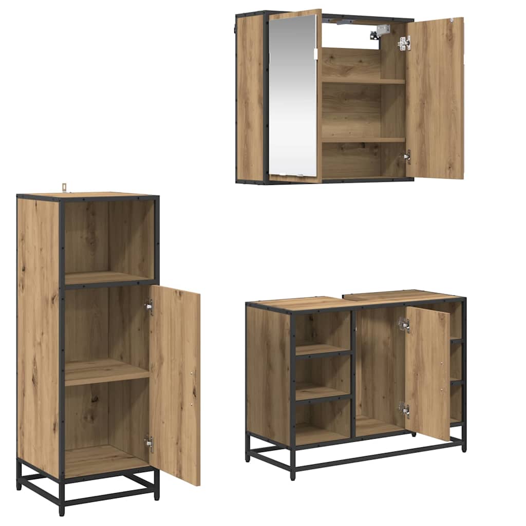 Set di mobili per il bagno con porta 3 pcs rovere artigianale 3402418