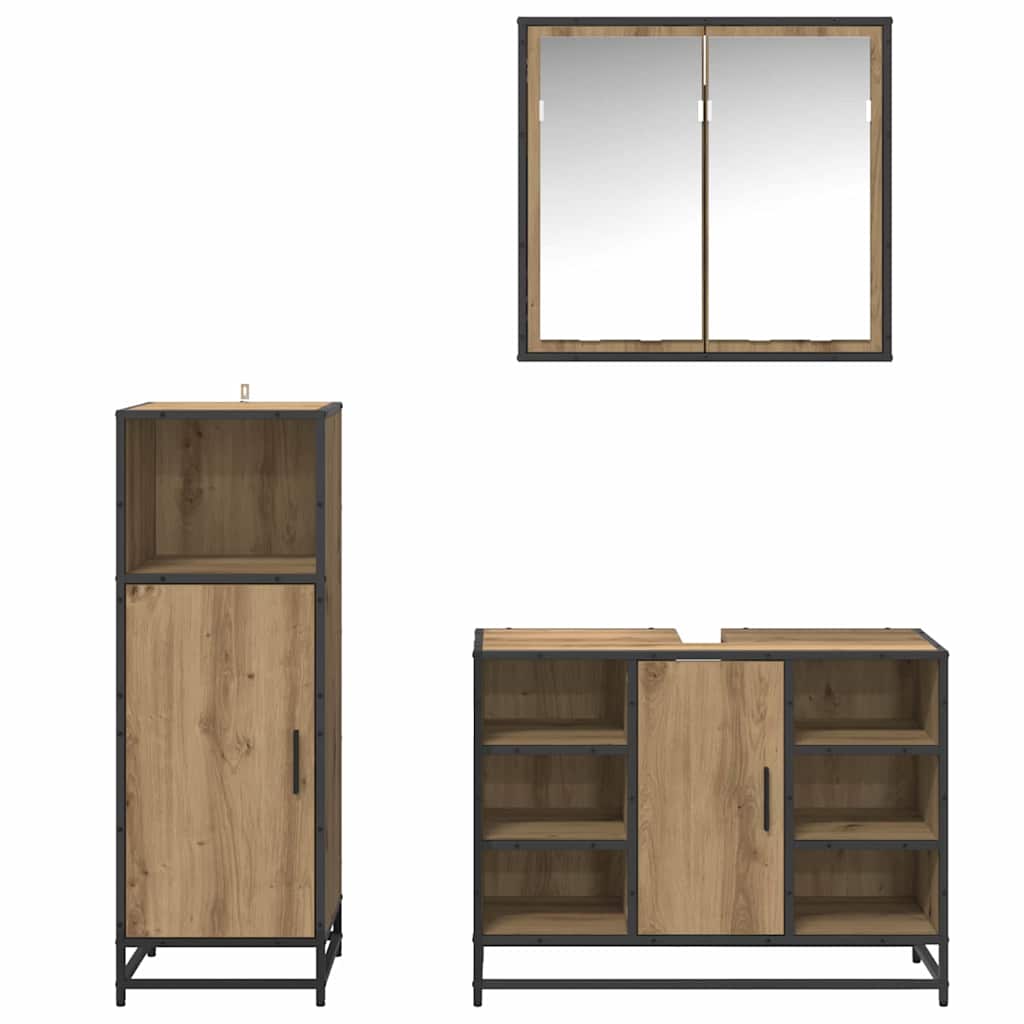 Set di mobili per il bagno con porta 3 pcs rovere artigianale 3402418