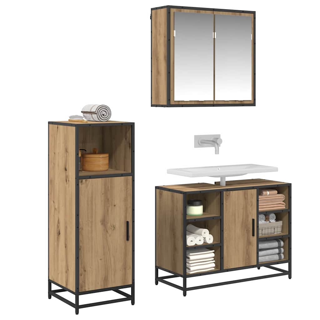 Set di mobili per il bagno con porta 3 pcs rovere artigianale 3402418