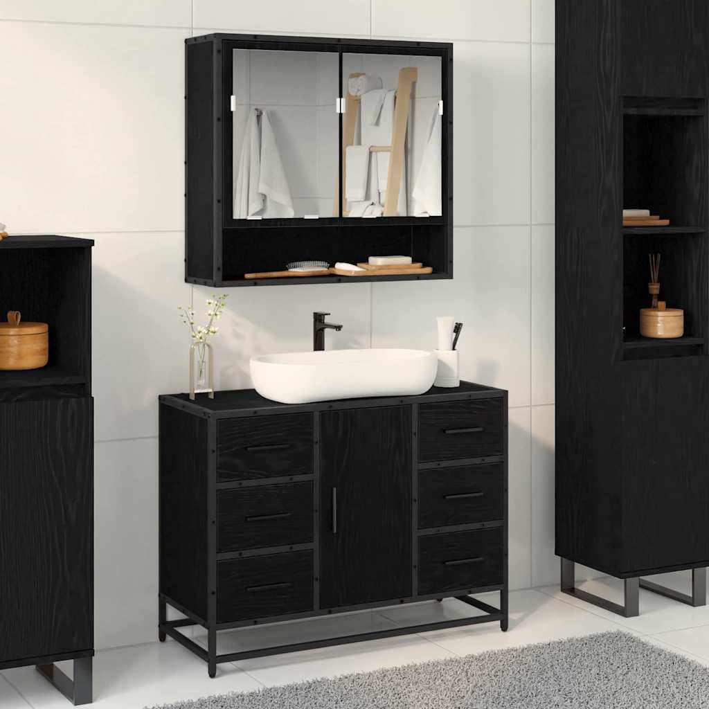 vidaXL Set di mobili per il bagno 2 pcs Rovere nero 80 x 33 x 60 cm
