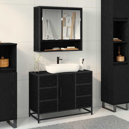 vidaXL Set di mobili per il bagno 2 pcs Rovere nero 80 x 33 x 60 cm
