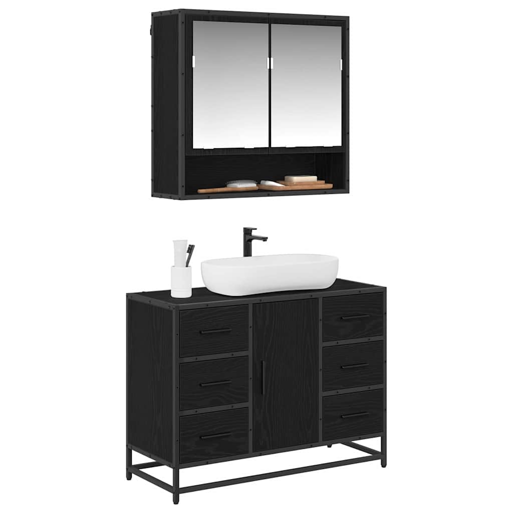 vidaXL Set di mobili per il bagno 2 pcs Rovere nero 80 x 33 x 60 cm