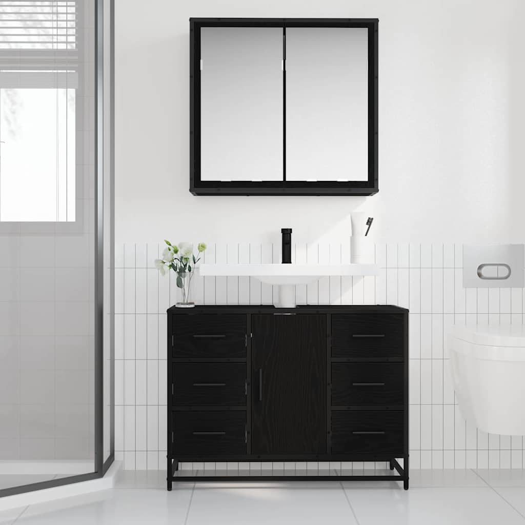 vidaXL Set di mobili per il bagno 2 pcs Rovere nero 80 x 33 x 60 cm
