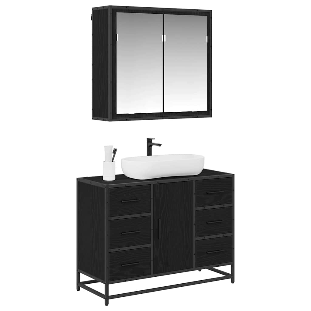 vidaXL Set di mobili per il bagno 2 pcs Rovere nero 80 x 33 x 60 cm