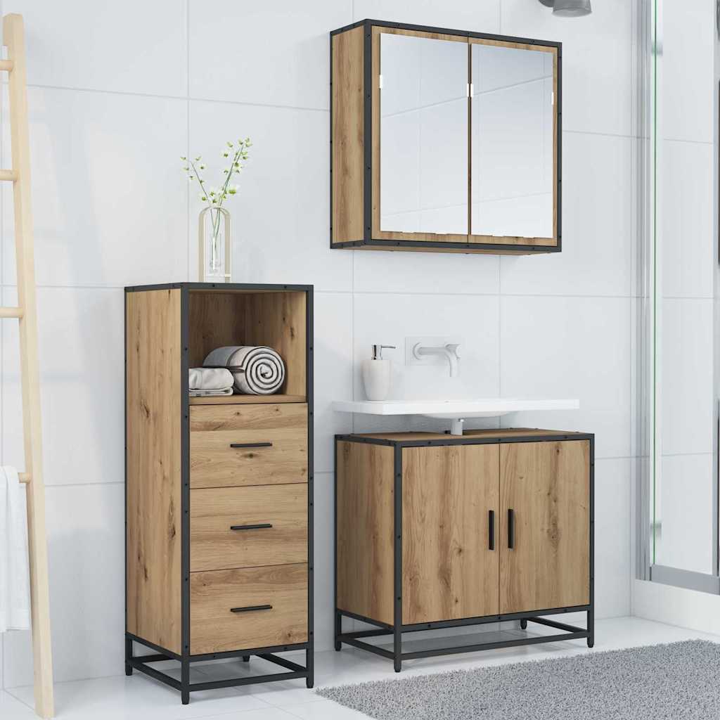 Set di mobili per il bagno con porta 3 pcs rovere artigianale 3402433