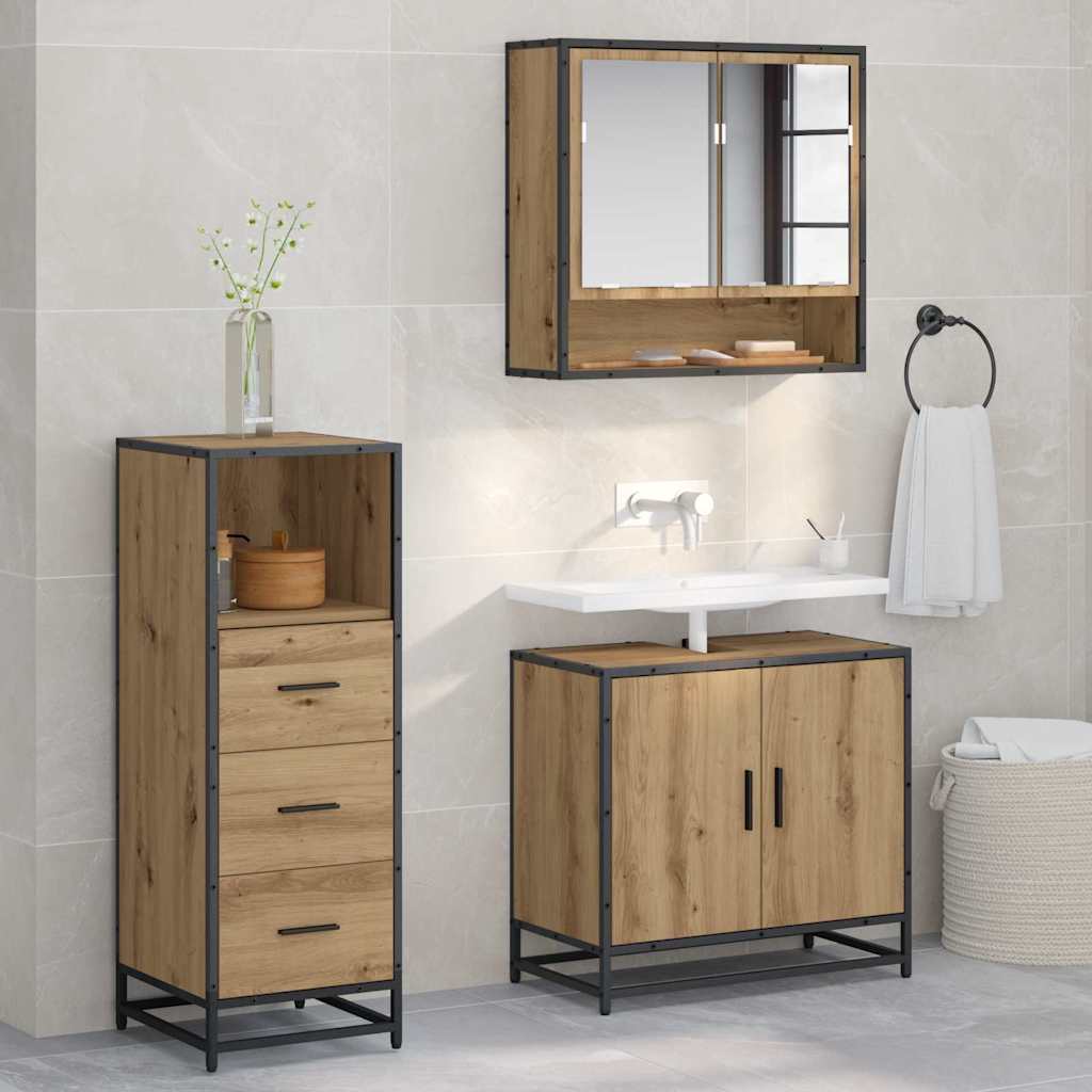 Set di mobili per il bagno con porta 3 pcs rovere artigianale 3402445
