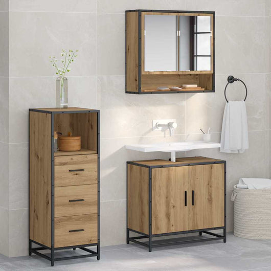 Set di mobili per il bagno con porta 3 pcs rovere artigianale 3402445