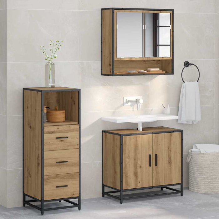 Set di mobili per il bagno con porta 3 pcs rovere artigianale 3402445
