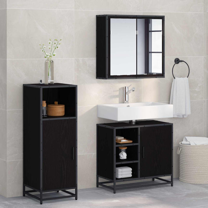 Set di mobili per il bagno 3 pcs Rovere Nero Legno multistrato