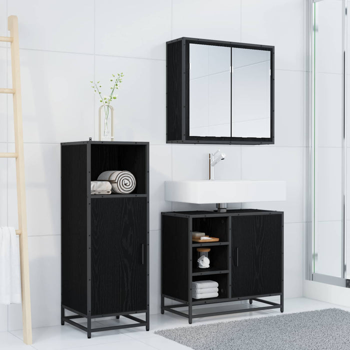 Set di mobili per il bagno 3 pcs Rovere Nero Legno multistrato