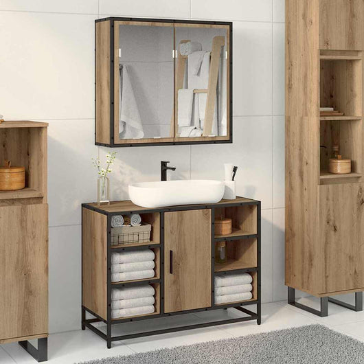 Set di mobili per il bagno con porta 2 pcs rovere artigianale 3402460