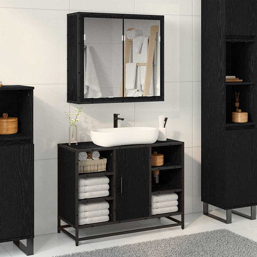 Set di mobili per il bagno 2 pcs Rovere nero 80 x 33 x 60 cm 3402461