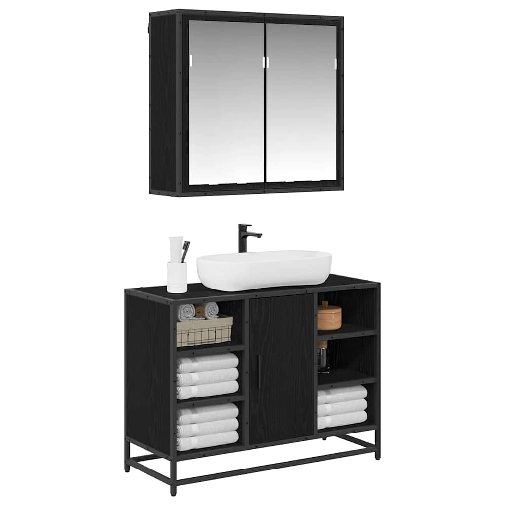 Set di mobili per il bagno 2 pcs Rovere nero 80 x 33 x 60 cm 3402461