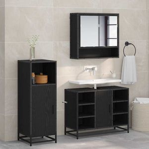 Set di mobili per il bagno 3 pcs Rovere Nero Legno multistrato 3402467