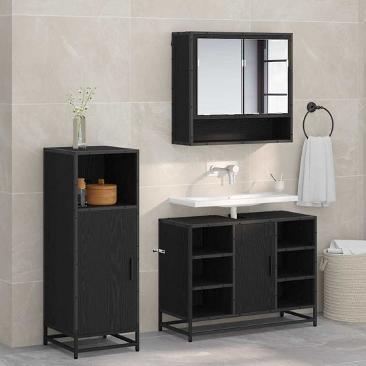 Set di mobili per il bagno 3 pcs Rovere Nero Legno multistrato 3402467