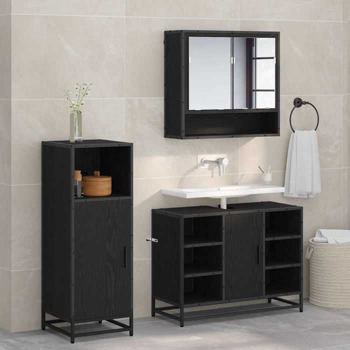Set di mobili per il bagno 3 pcs Rovere Nero Legno multistrato 3402467