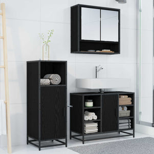 Set di mobili per il bagno 3 pcs Rovere Nero Legno multistrato