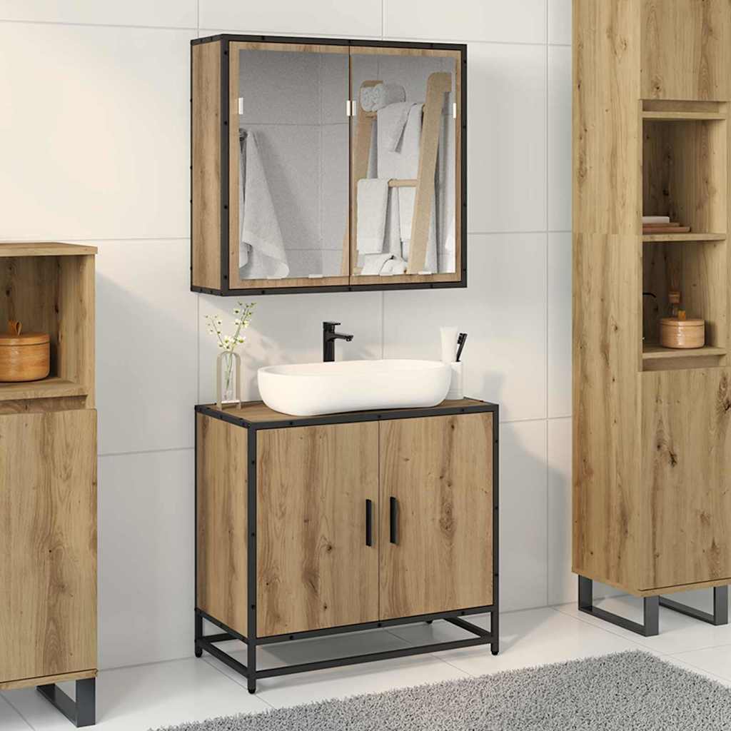 Set di mobili per il bagno con porta 2 pcs rovere artigianale 3402469