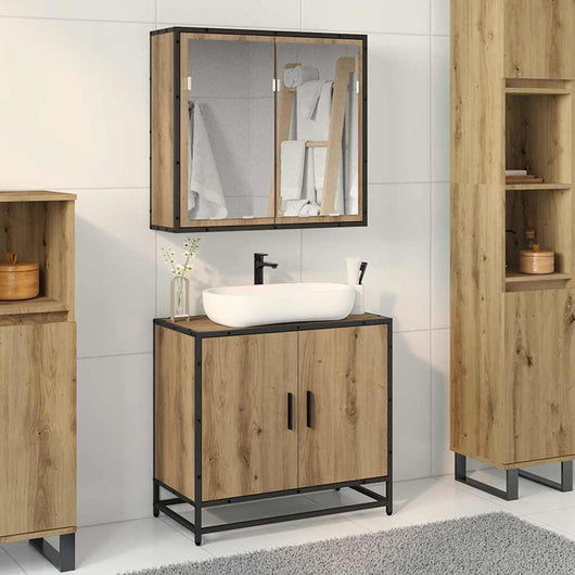 Set di mobili per il bagno con porta 2 pcs rovere artigianale 3402469