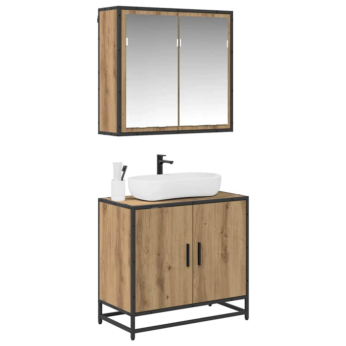 Set di mobili per il bagno con porta 2 pcs rovere artigianale 3402469