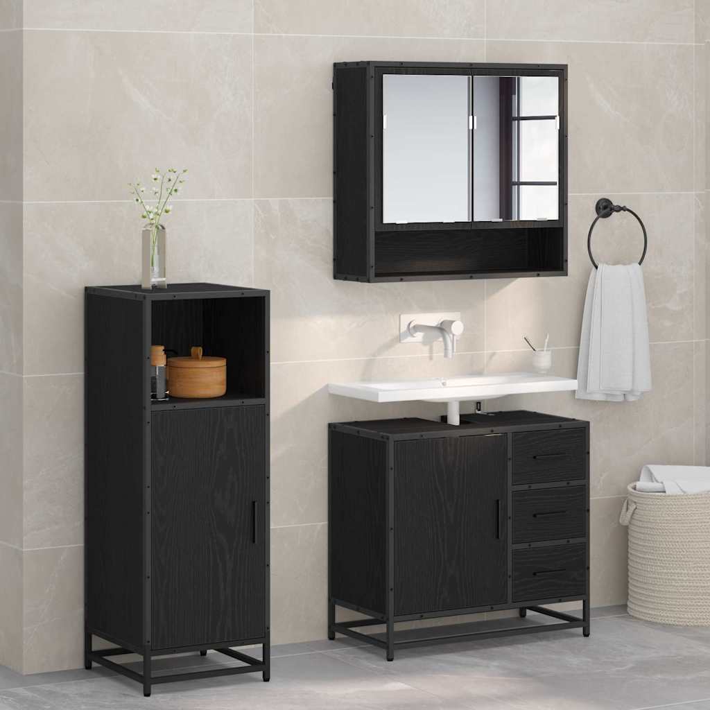 Set di mobili per il bagno 3 pcs Rovere Nero Legno multistrato 3402473