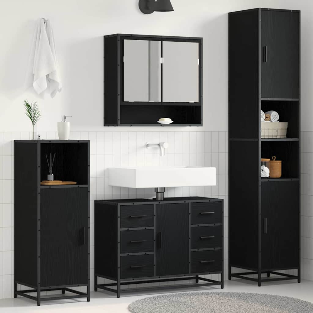 Set di mobili per il bagno con cassetto 3 pcs Rovere nero 3402487