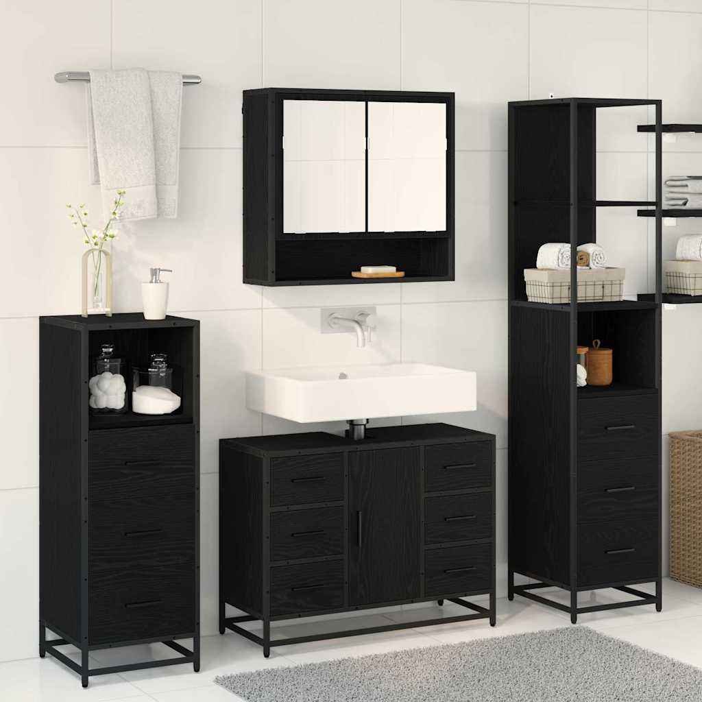 Set di mobili per il bagno 3 pcs Rovere Nero Legno multistrato 3402493