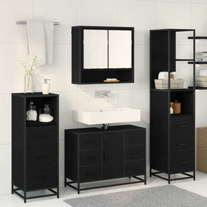 Set di mobili per il bagno 3 pcs Rovere Nero Legno multistrato 3402493
