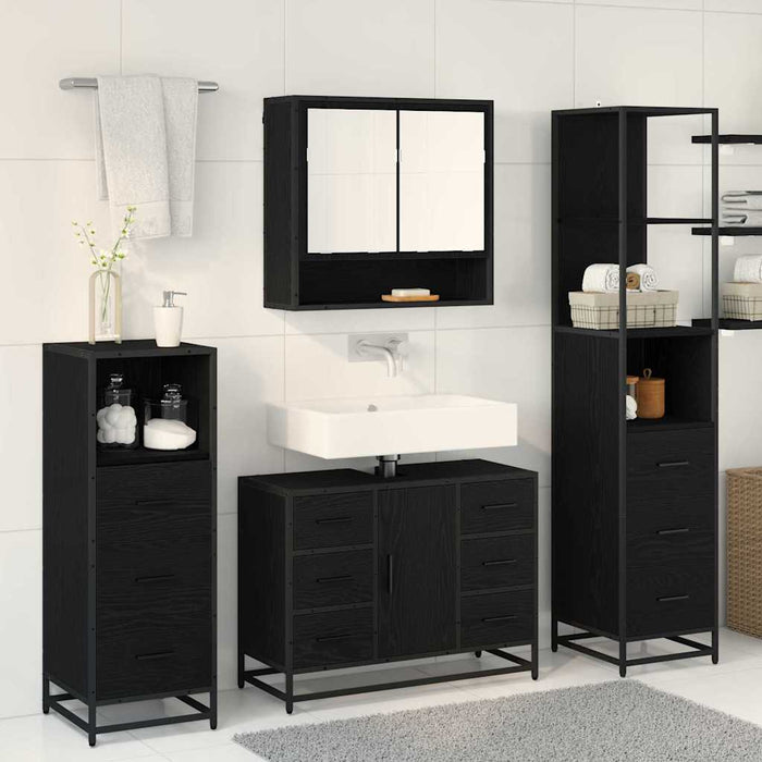Set di mobili per il bagno 3 pcs Rovere Nero Legno multistrato 3402493
