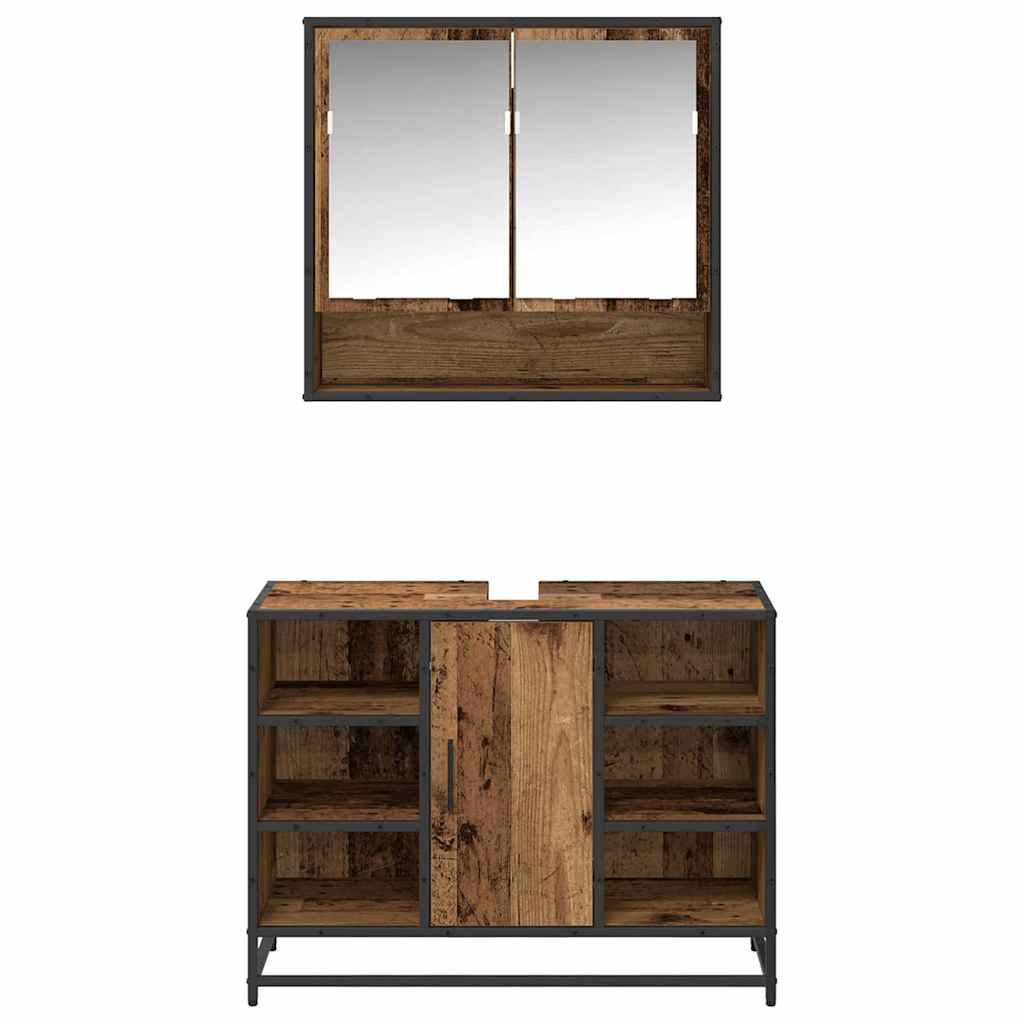 Set di mobili per il bagno con lo scaffale 2 pcs Legno vecchio 3402527